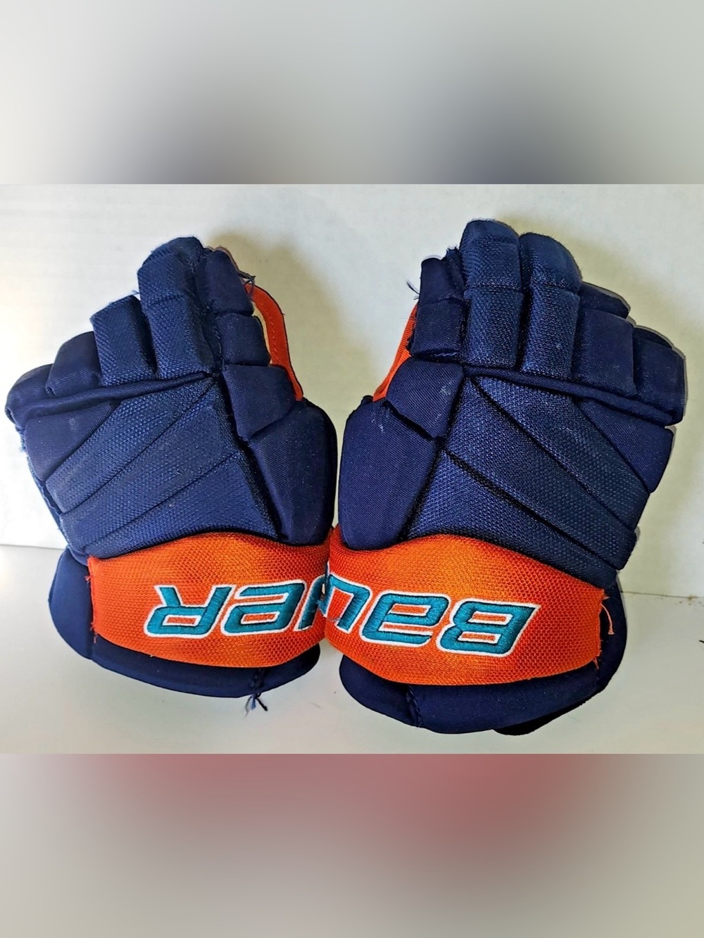 Bauer Team Pro Junior Ice Hockey Gloves 12" California Wave Navy Blue Orange